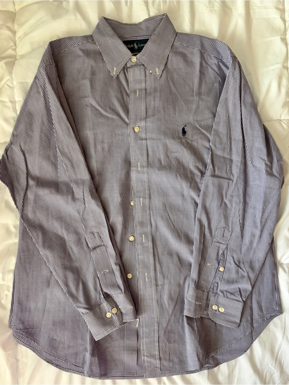 Ralph Lauren Men's Blue and White Micro-Check Button-Down Shirt
